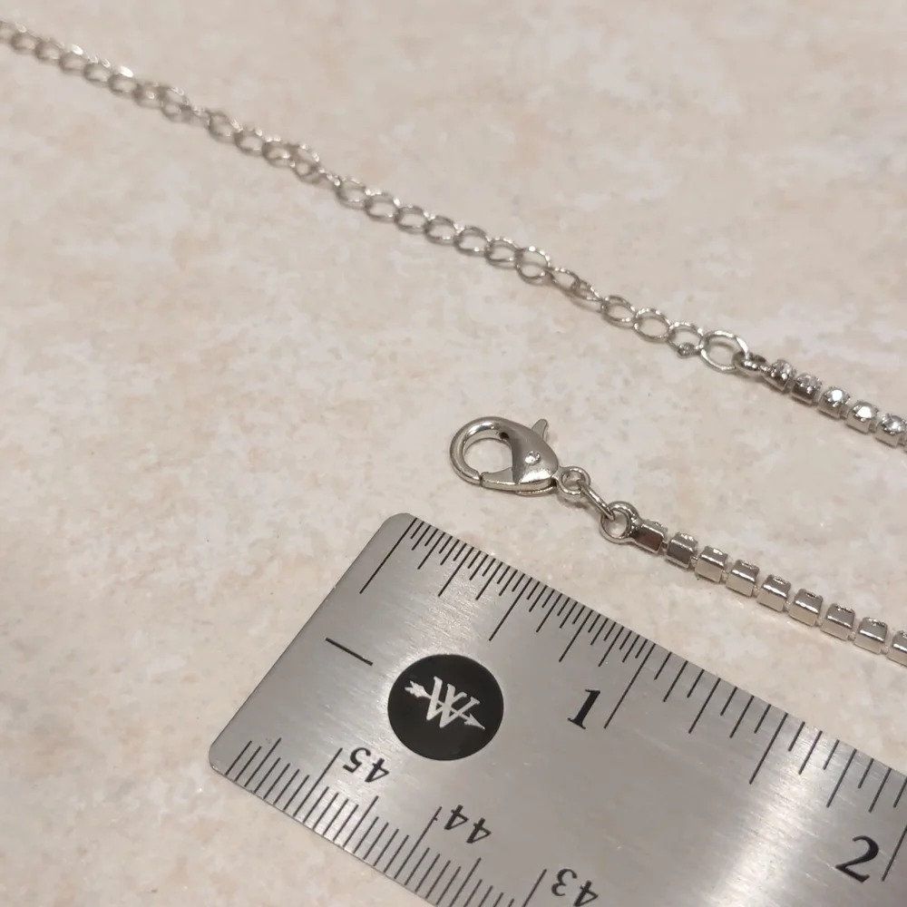 4 for $50 Fashion Jewelry Tennis Necklace Princess Silver Clear Stones 15" Long - Picture 5 of 6